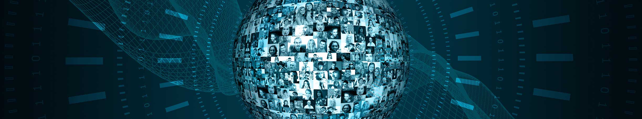 Globe with pictures of people